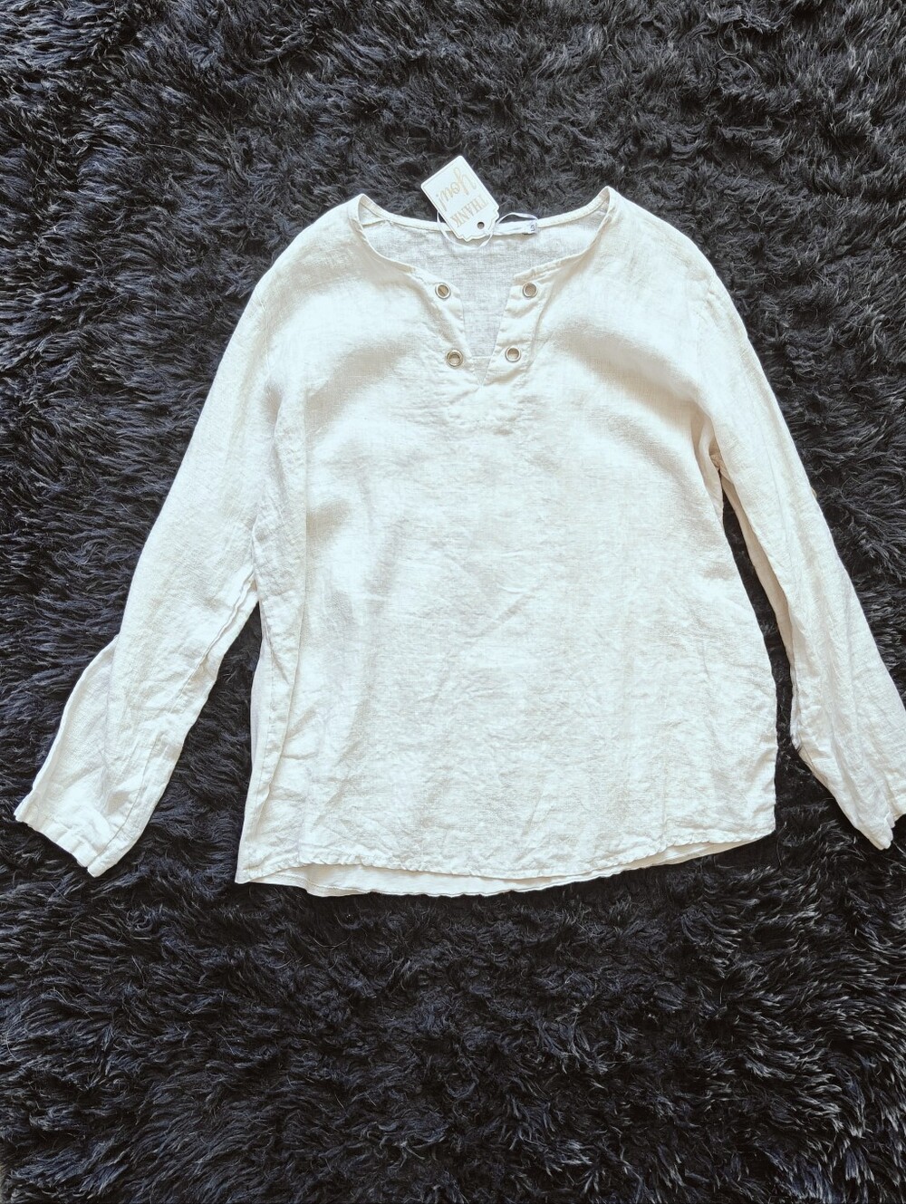 Made in Italy Linen Cotton Eyelet Tunic Top | L/XL | Cottagecore Fantasycore